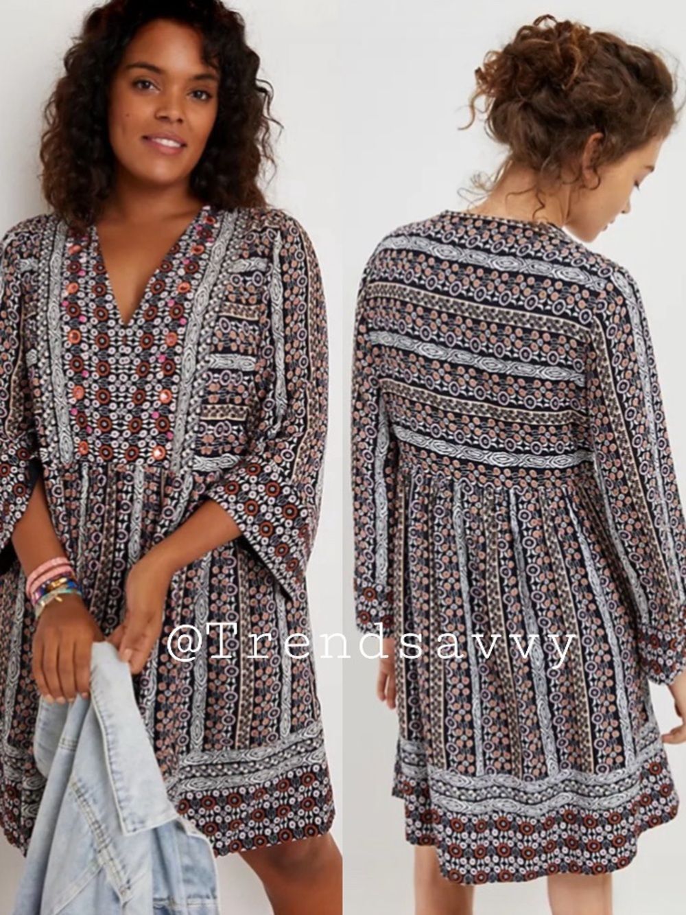 Anthropologie Maeve Naomi Embroidered Tunic Dress Blue V Neck Boho Size XS NWT